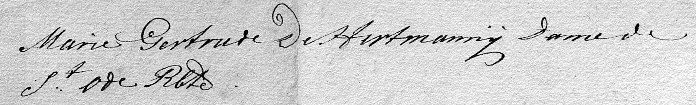 Eigenhändige Unterschrift „Marie Gertrude de Hertmanni, Dame de St Ode, relicte“.